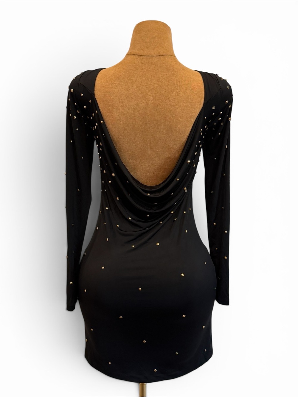 Halston Heritage Black Gold Studded Long Sleeve Mini Dress - Size 6 - Picture 8 of 11